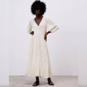 White Voluminous Tiered Maxi Dress